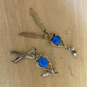 Silver feather Turquoise opal Earrings